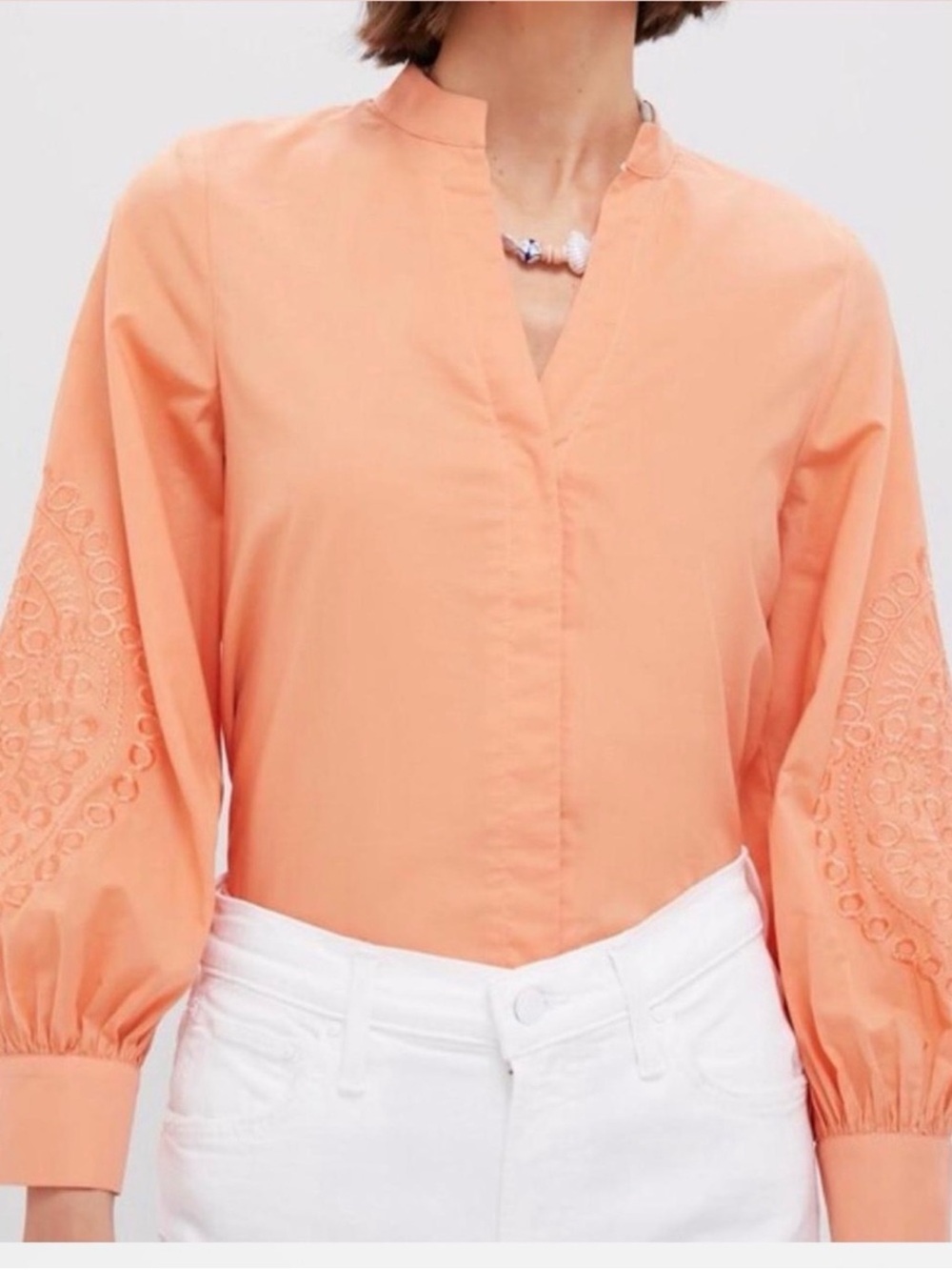 Tuckernuck Peach Split-Neck Peasant Blouse
